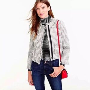 J.Crew Silver Metallic Grey Tweed Tweed Wool Blend Lady Jacket Blazer - 00
